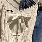  Εξώπλατο Βαμβακερό Λευκό φόρεμα maxi με κεντήματα - M