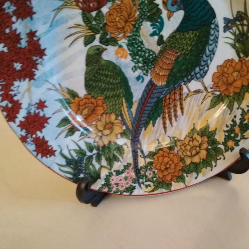 Vintage porcelain decorative plate with easel, oriental style