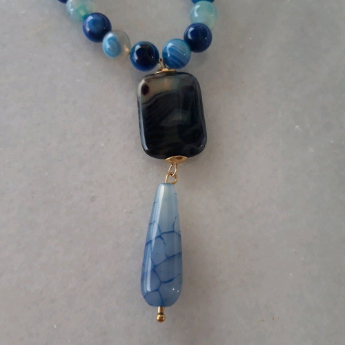 Handmade set with blue agates and steel clasps like new