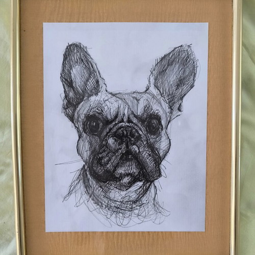 French Bulldog Handmade Art Work like new, framed A4
