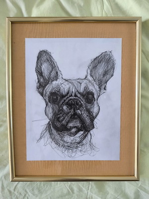 French Bulldog Handmade Art Work like new, framed A4