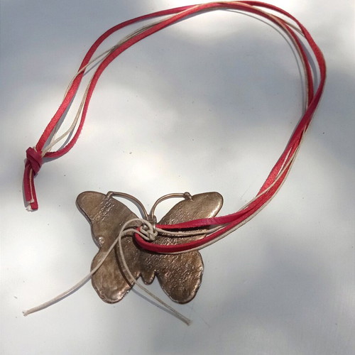Boho long necklace with bronze butterfly like new