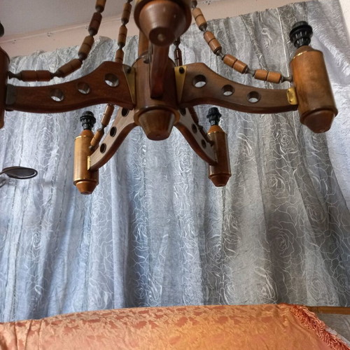 Chandelier ceiling lights used, set of 2, wooden with decorative beads