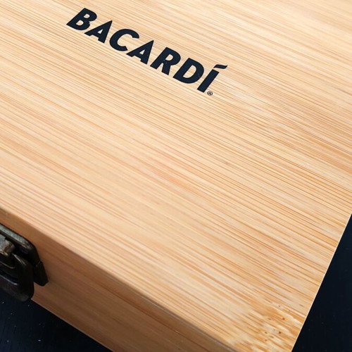 Bacardi Luxury Drink Set New In Solid Bamboo Wood Case