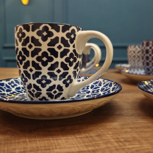 Dowan porcelain coffee and tea set royal blue 6 cups with 6 saucers new