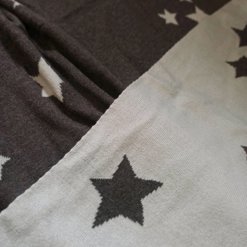 Rythmos baby blanket 100% cotton new, double-sided blue and gray with stars