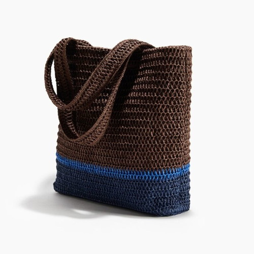 H&M Straw Tote Shoulder Bag new, blue and brown