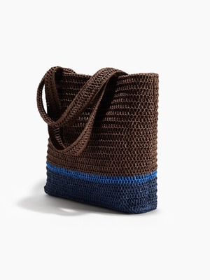 H&M Straw Tote Shoulder Bag new, blue and brown