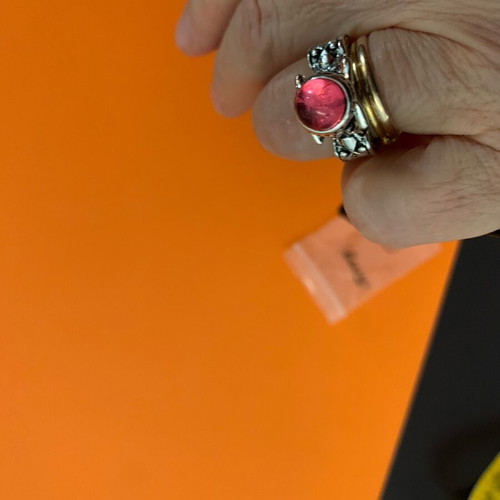 Ring with pink red stone in silver color new
