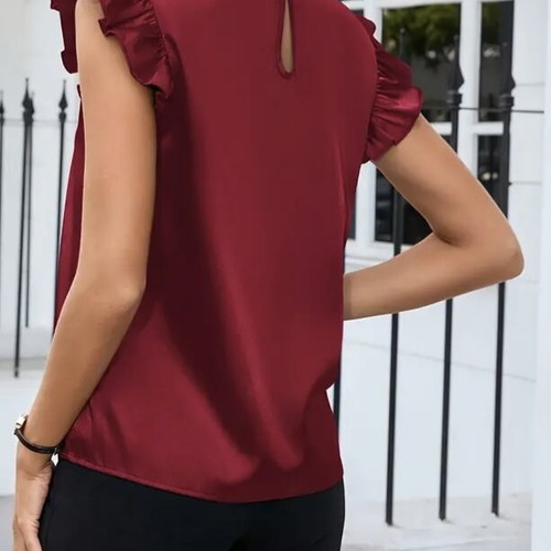 Burgundy Clasi Women's Satin Cap Sleeve Blouse size Small new