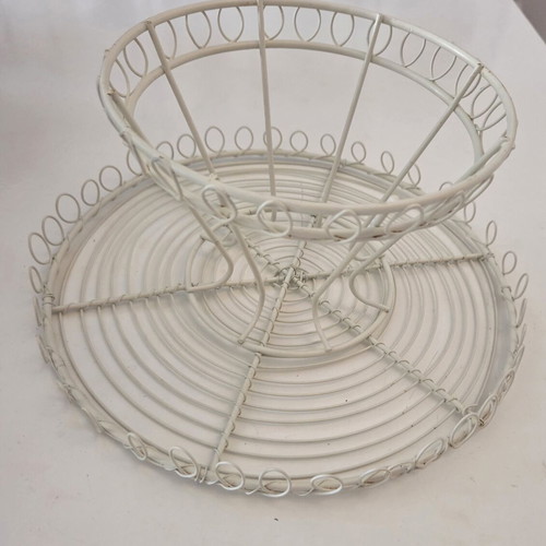 Vintage Metal Footed Wire Cake Stand Cream Ivory