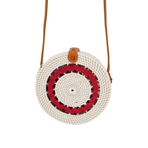 Rattan shoulder bag beige with red new