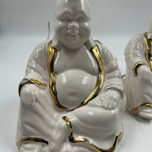 Buddha Table Lamps ceramic white with gold details set of 2 used