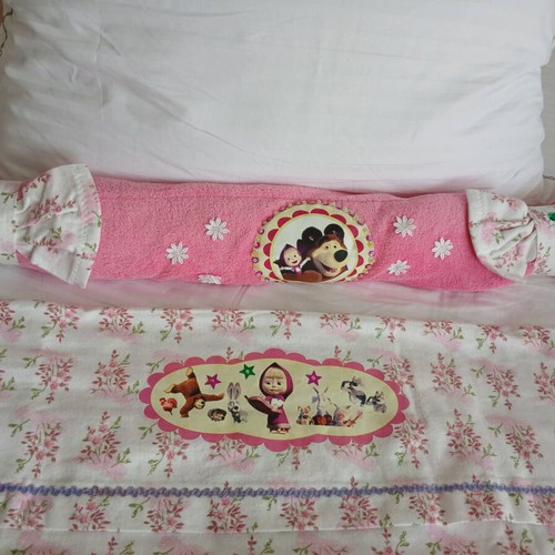 Baby set caramel and sheet with Masha and the Bear theme, handmade
