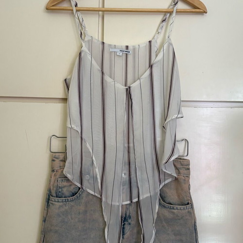 Tally Weijl Striped Chiffon Top New with Asymmetric Hem Size M