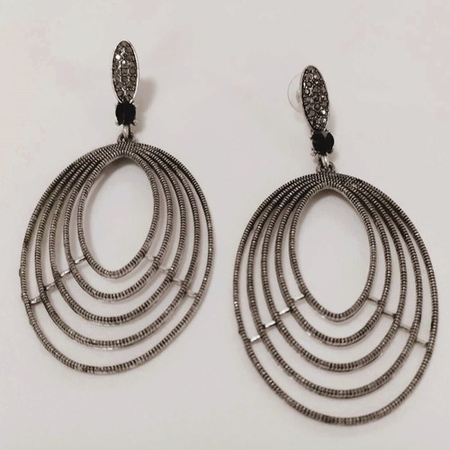 Vintage style oval earrings silver antique color new