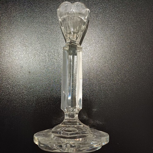 Crystal candlesticks set used, two pieces with flower design