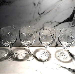 4 κρυστάλλινα κολωνάτα ποτήρια κρασιού με ιδιαίτερο σχέδιο