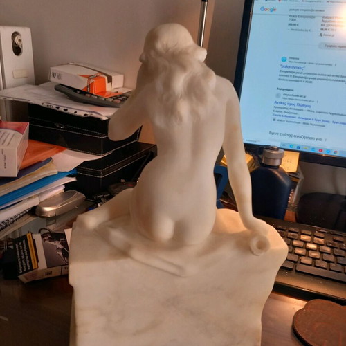Marble sculpture of seated young woman Art Deco 1900-1930 used