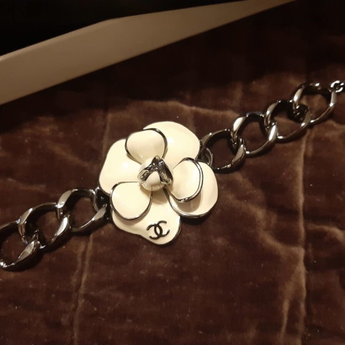 Chanel blackened metal bracelet with large camellia flower like new