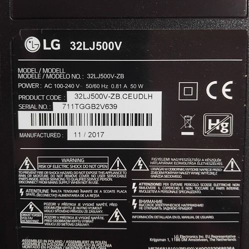 LG 32" TV Panel used with frame, cables and LED bars
