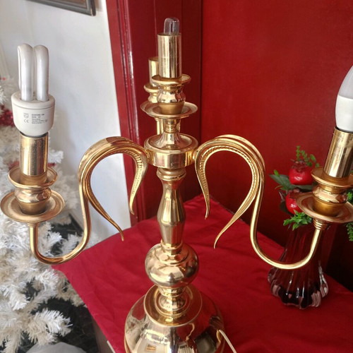 Vintage brass four-light lamp like new, height 60 cm