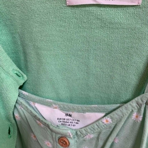 H&M Girls' 3-Piece Set mint with daisies like new, size 7-8 years