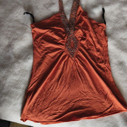 Orange blouse with embroidered beads, like new
