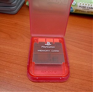 Playstation 1 memory card κόκκινη- διάφανη + προστατευτική θήκη