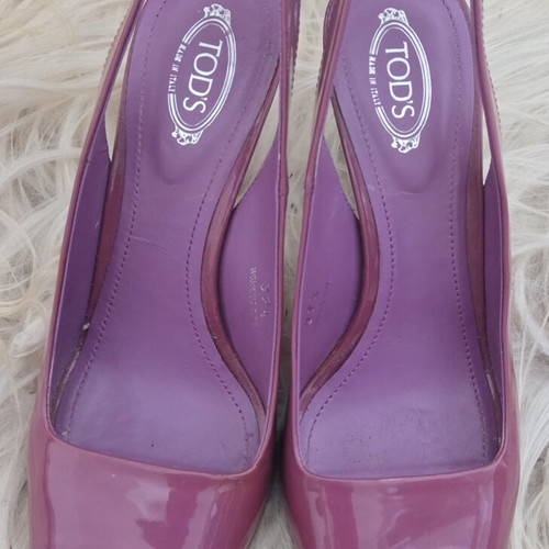 Tod's Patent Leather Peep Toe Slingback Pumps Used Purple