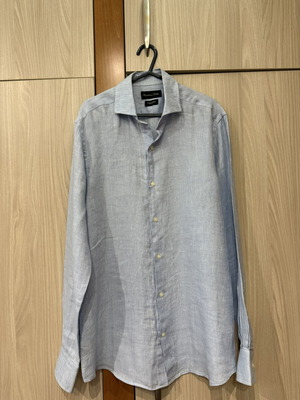 Massimo Dutti Men's Linen Light Blue Shirt Small Size Like New