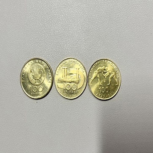 Greek commemorative collectible coins, set of 3, first Olympics