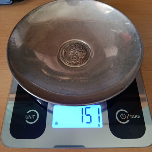 Silver commemorative plate, gift from Mayor Nikitas Kaklamanis