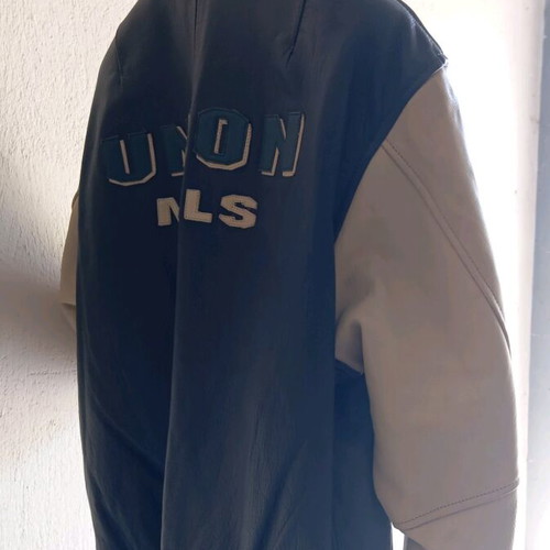 Union Mills Leather Street Bomber Jacket new beige brown