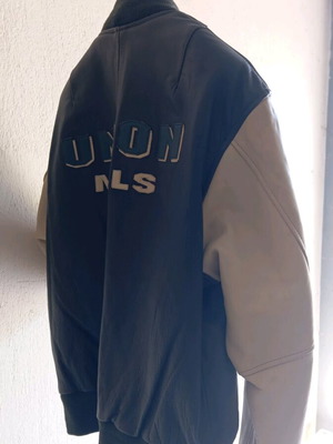 Union Mills Leather Street Bomber Jacket new beige brown