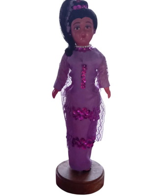 Doll with purple sequin dress used, approx. 24 cm