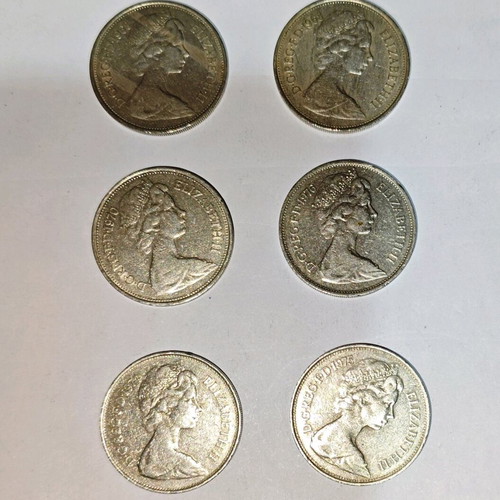 Elizabeth coins used, pack of 6 with rare 1970 piece