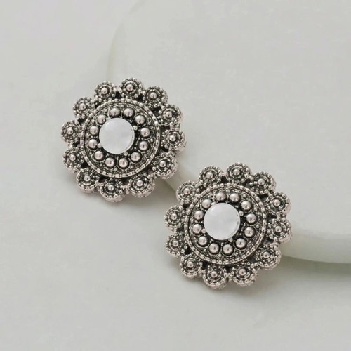 Handmade Vintage Style Silver Tone Floral Stud Earrings