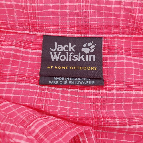 Jack Wolfskin women's short-sleeve checked shirt large, like new, fuchsia