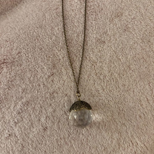 Vintage long necklace with bronze chain and crystal drop pendant new