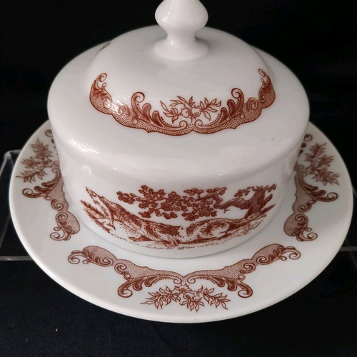 Vintage Bohemian Czechoslovakia "Brown Henriette" Pattern Round Butter Dish with Lid