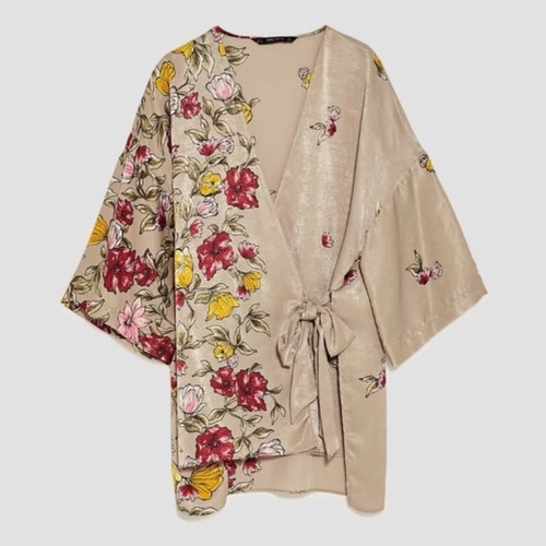 Zara short kimono size M like new, floral beige and red