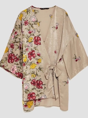 Zara short kimono size M like new, floral beige and red