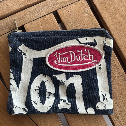 Von Dutch small toiletry bag like new, dark blue canvas with white logo