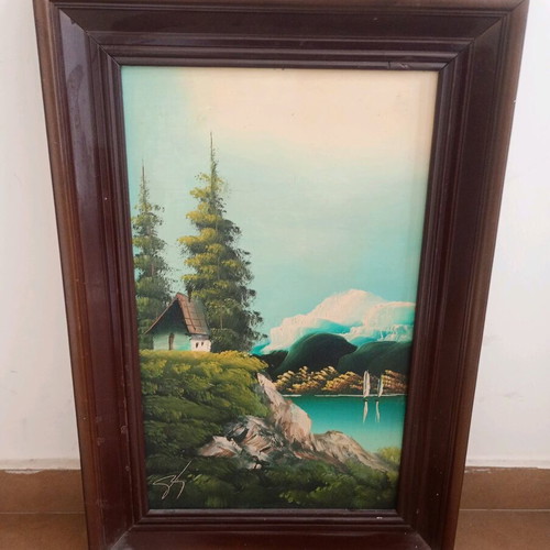 Vintage painting used in wooden frame