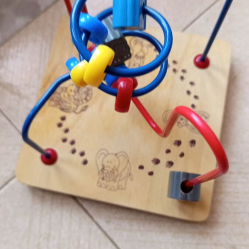 Wooden Educational Prewriting Maze with Jungle Animals beads used