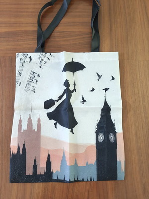 Πάνινη tote bag Mary Poppins καινούργια, ώμου, μπεζ, πολύχρωμη