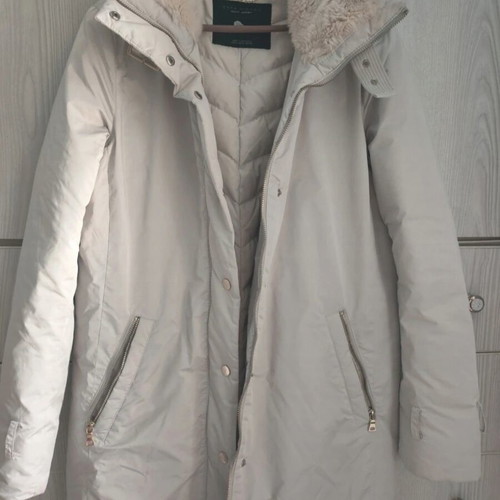 Women's long gray anthracite jacket with fur collar like new Zara