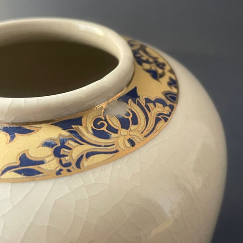 Satsuma vase used, Japanese with peacock and sakura, 11 cm