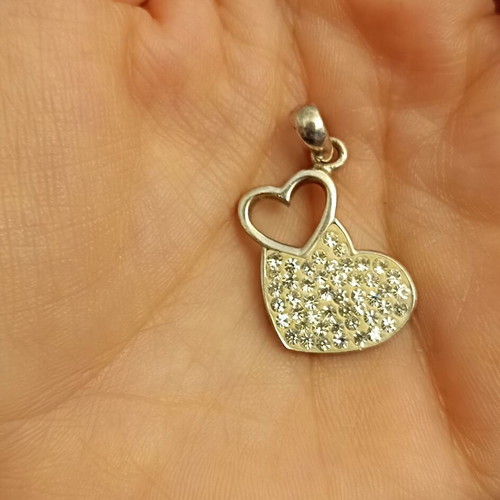 Silver necklace hearts 925 like new with zircon pendant and chain
